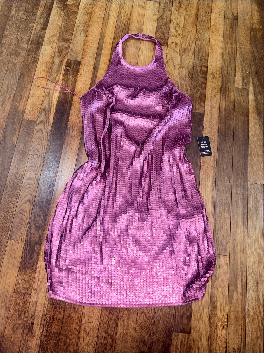 Express Pink Sequin Halter Mini Dress
